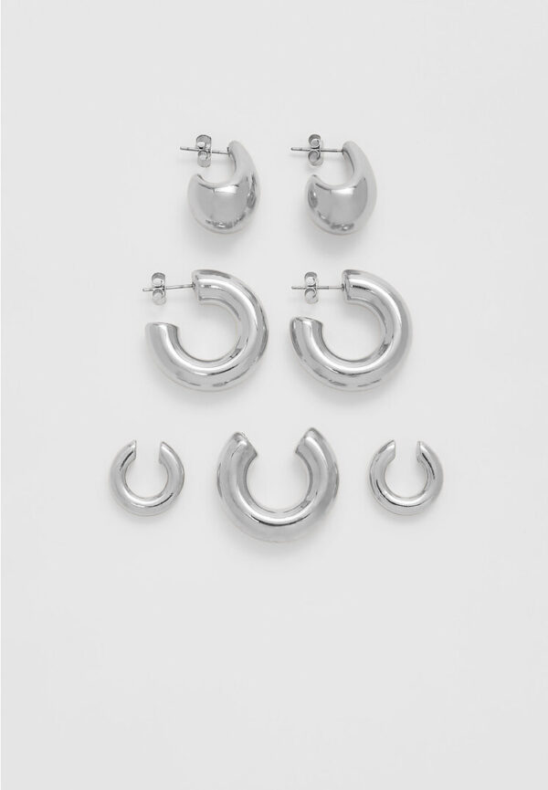 Stradivarius Set of 2 drop and hoop earrings and ear cuff  Grey OS