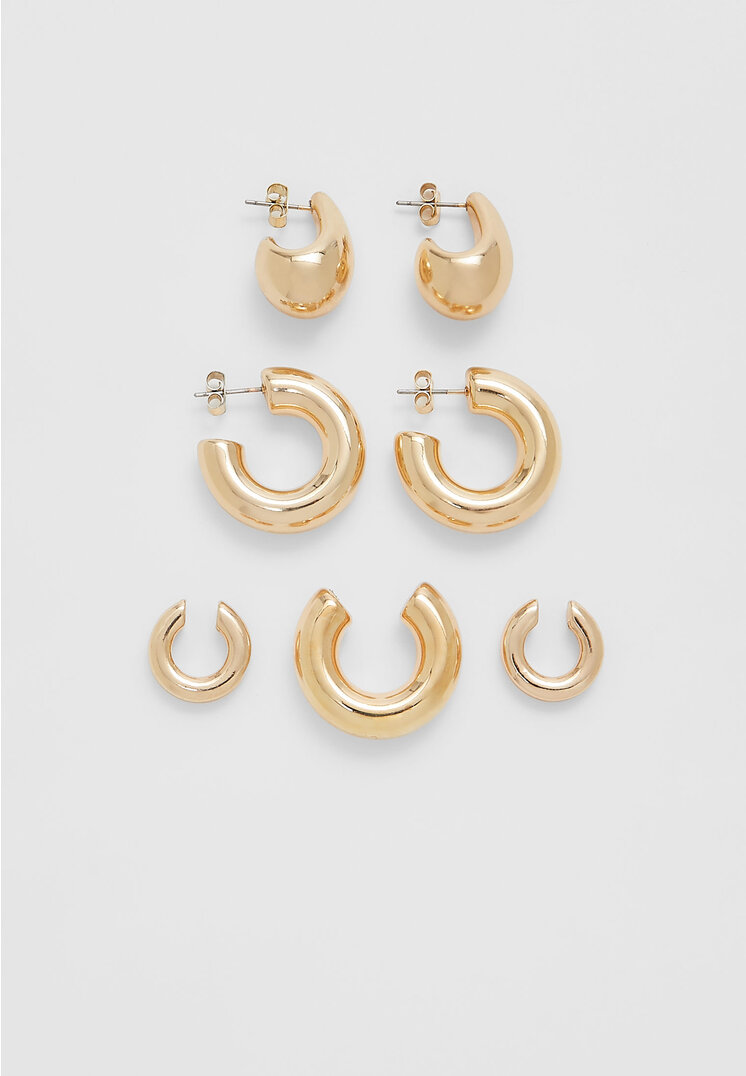 Stradivarius Set of 2 drop and hoop earrings and ear cuff  Gold OS