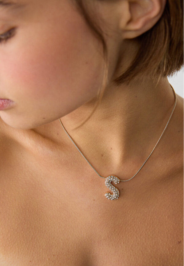 Stradivarius Necklace with rhinestone initial   OS - Image 3
