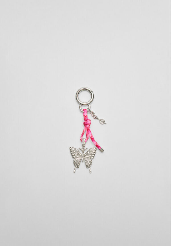 Stradivarius Key ring with rhinestone butterfly charm  Grey OS