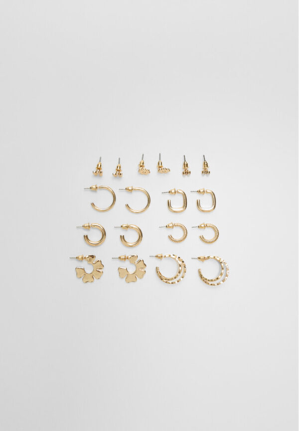 Stradivarius Set of 9 flower earrings  Gold OS