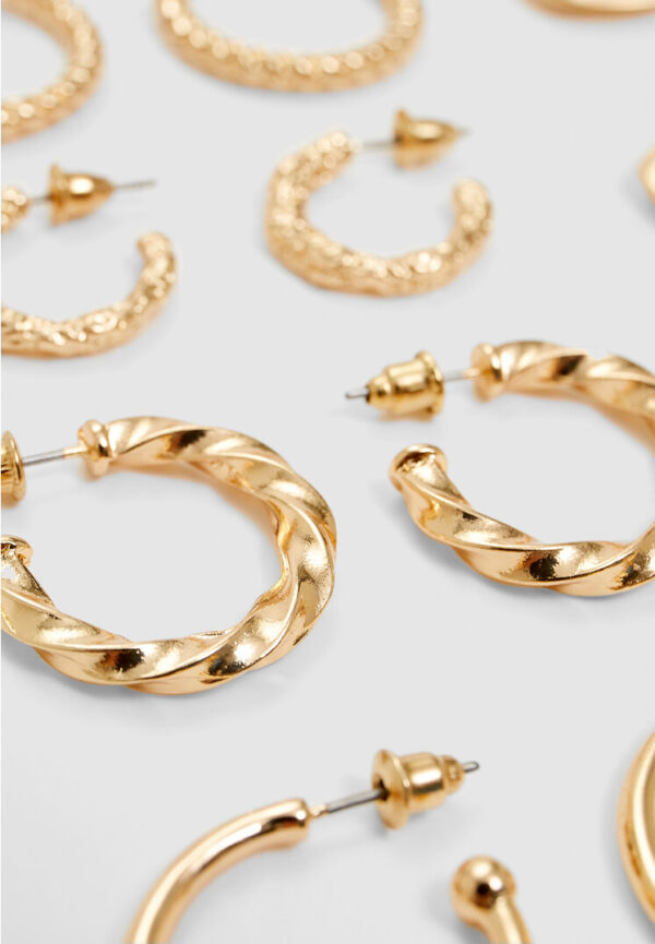 Stradivarius Set of 6 pairs of basic earrings  Gold OS - Image 2