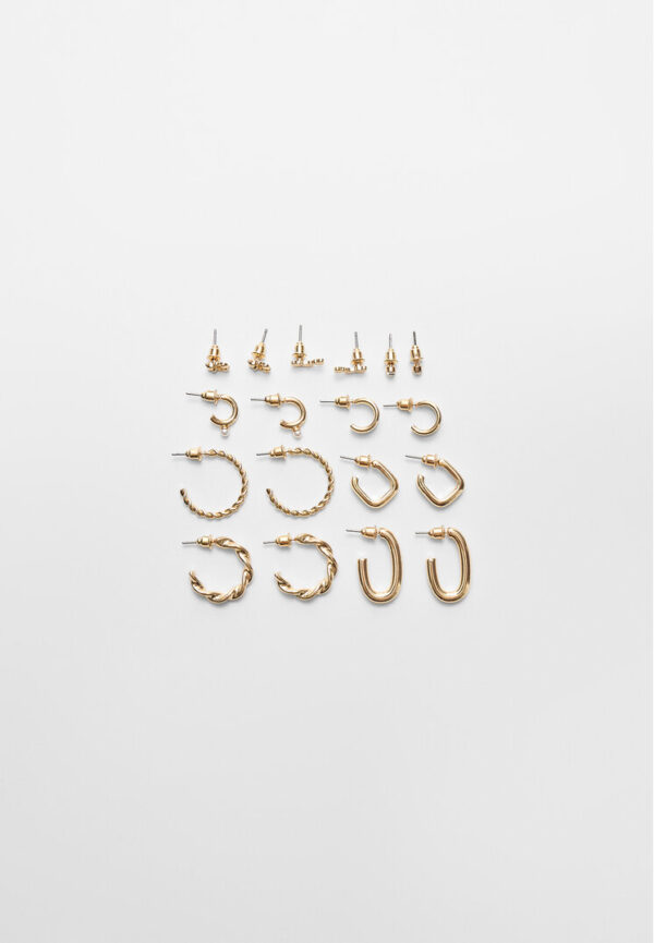 Stradivarius Set of 9 bear earrings  Gold OS