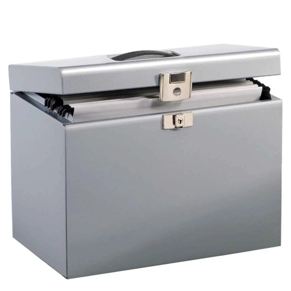 A4 Metal File Box with 5 Suspension Files, Silver