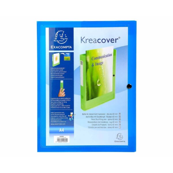 Exacompta Kreacover Press Stud Box File A4 40mm Pack of 5 Blue, Blue