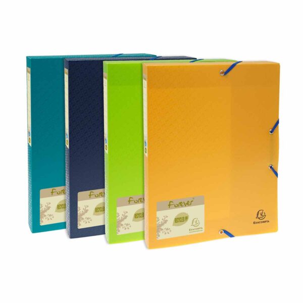 Exacompta Forever Polypropylene Elasticated Box File A4 40mm Pack of 8, Assorted