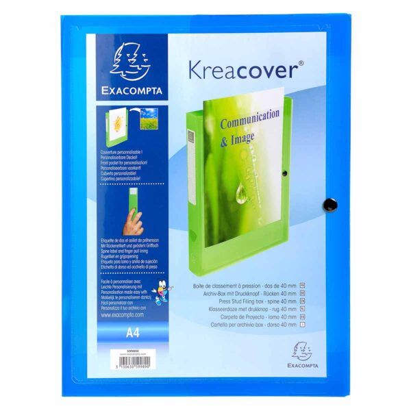 Exacompta Kreacover Press Stud Filing Box PP A4 40mm Pack of 5, Assorted