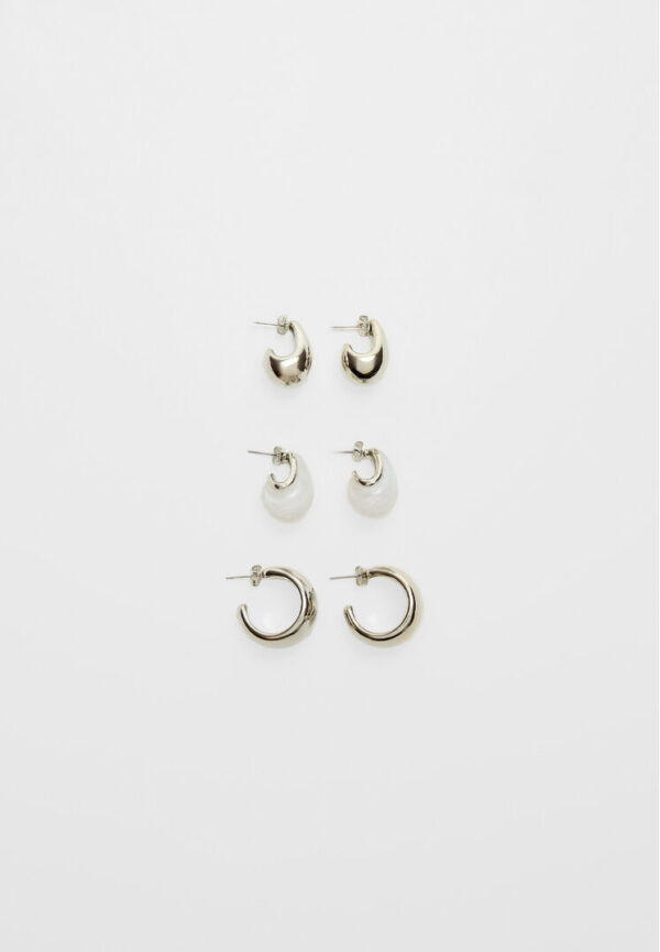 Stradivarius Set of 3 pairs of voluminous mini earrings  Grey OS