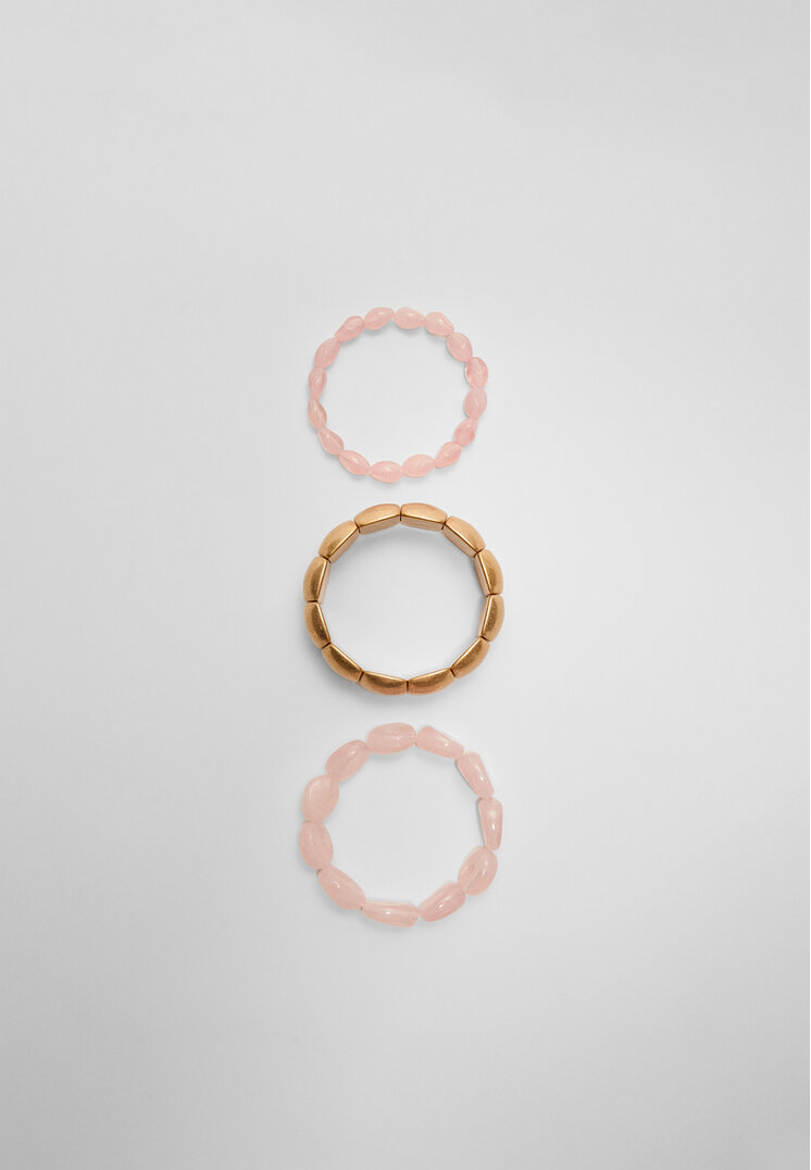 Stradivarius Set of 3 stretch bracelets Pink OS