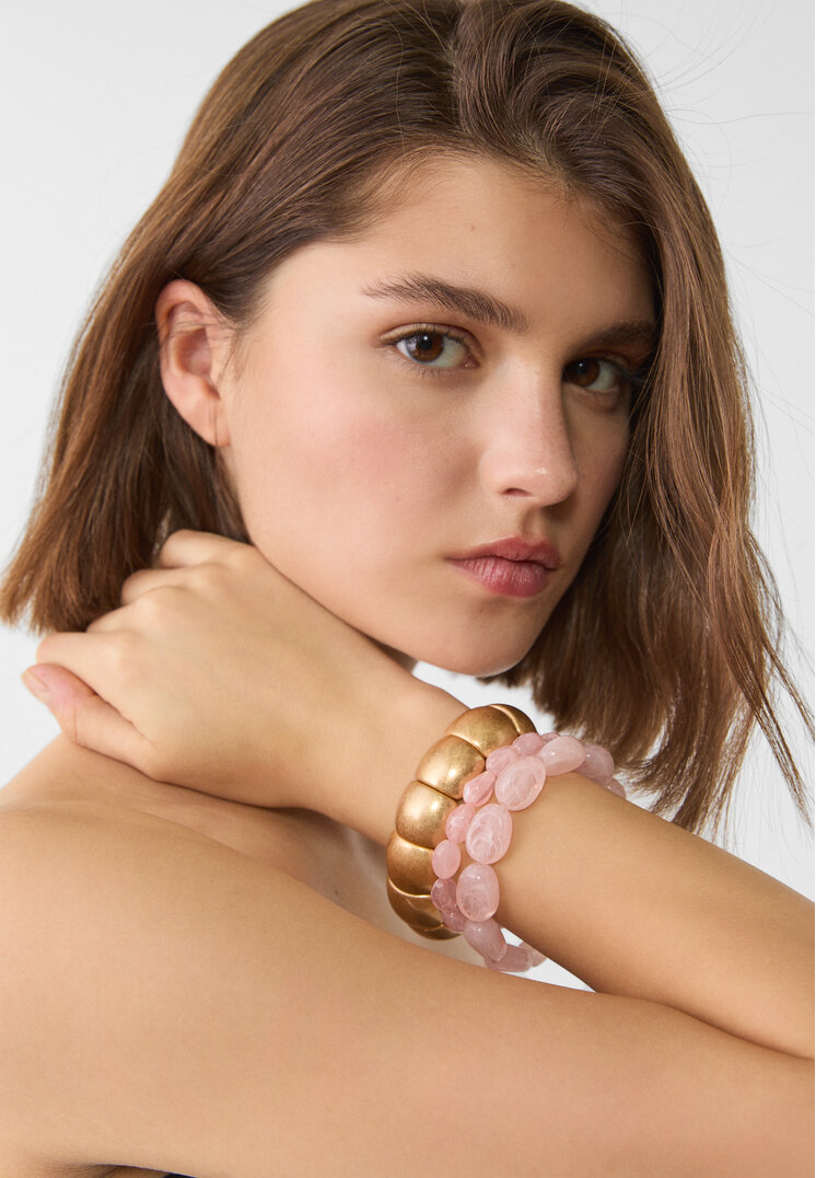 Stradivarius Set of 3 stretch bracelets Pink OS - Image 3