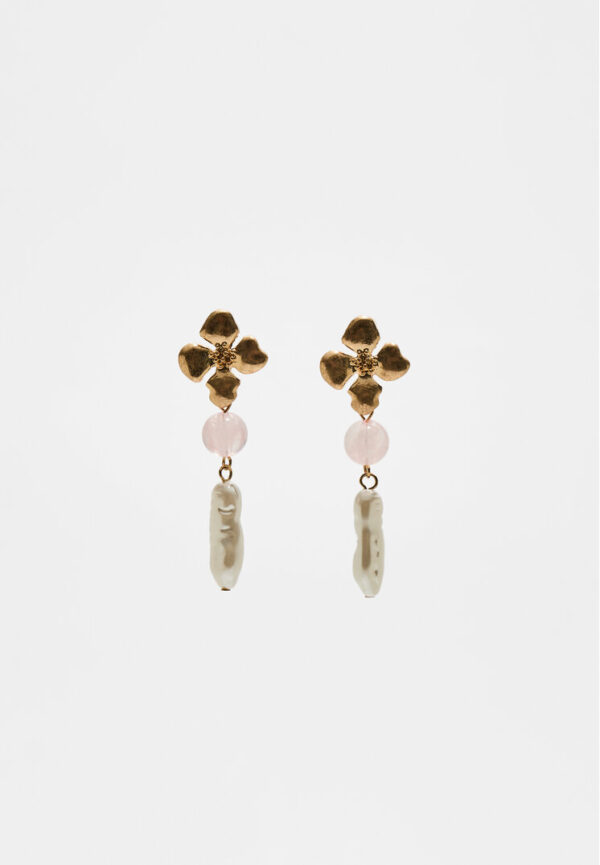 Stradivarius Flower dangle earrings  Pink OS