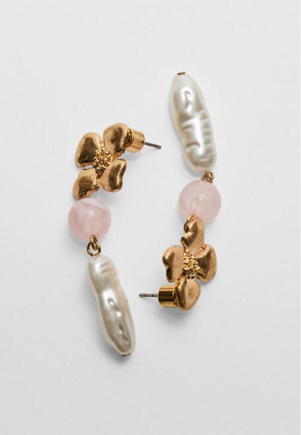 Stradivarius Flower dangle earrings  Pink OS - Image 2