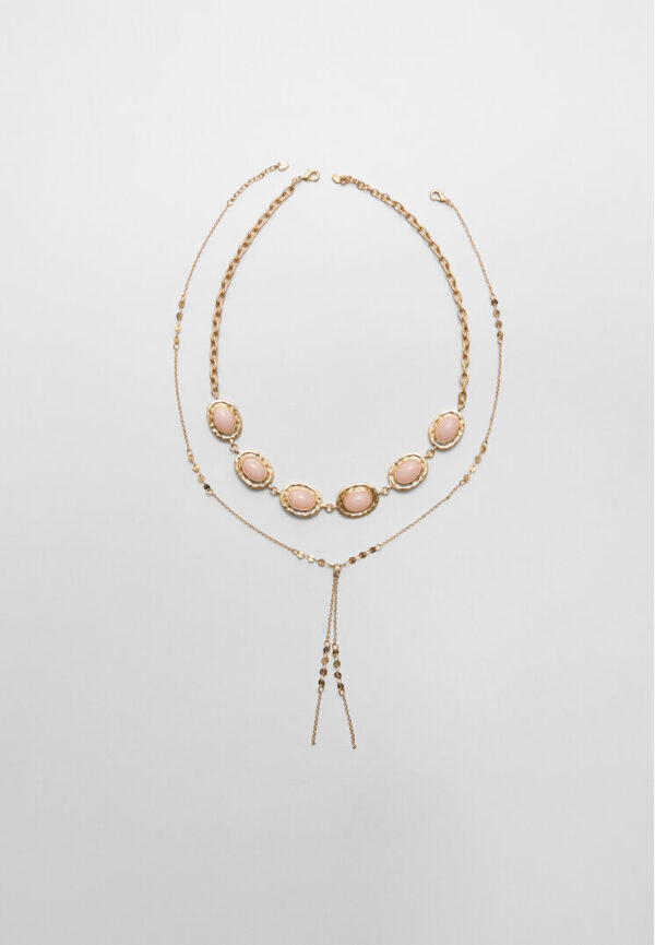 Stradivarius Set of 2 lariat and resin necklaces  Gold OS