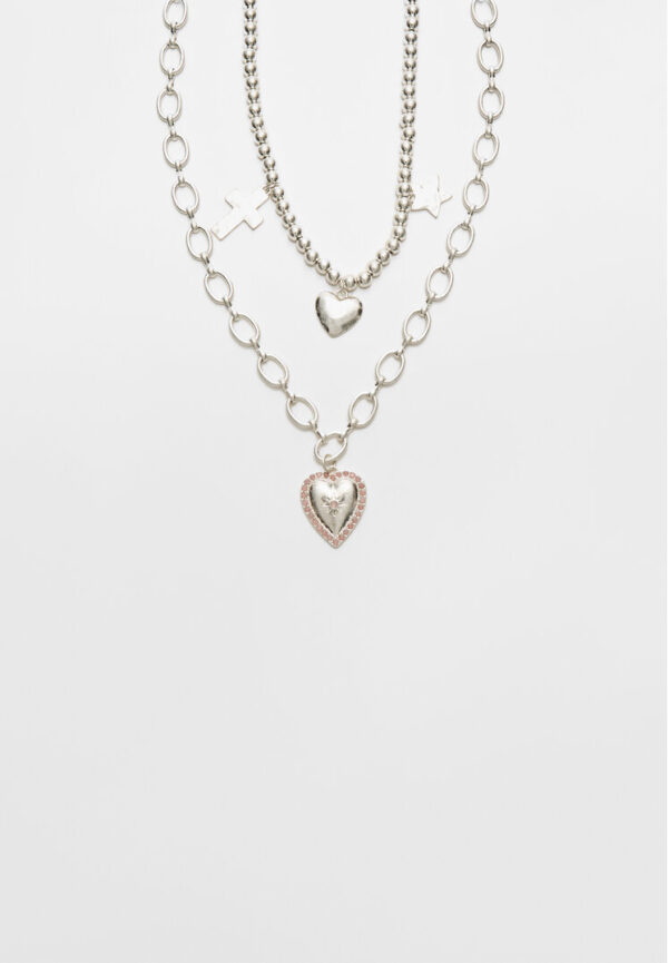Stradivarius Set of 2 multi-charm necklaces  Grey OS
