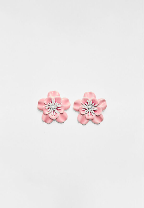 Stradivarius Enamelled flower earrings  Pink OS