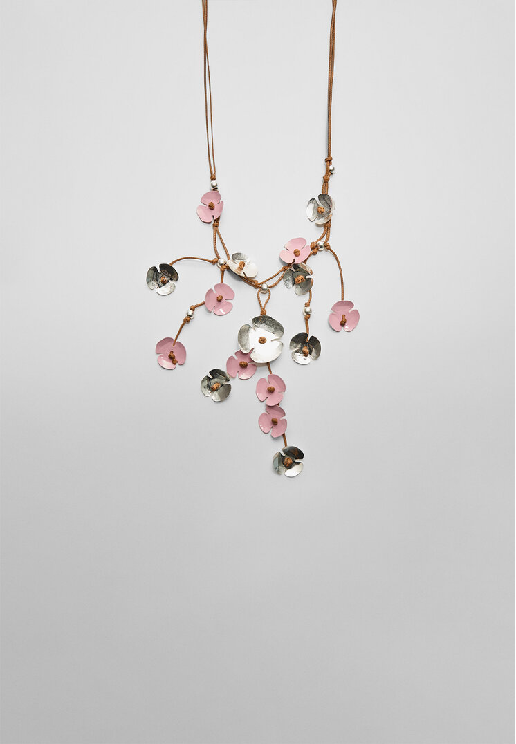 Stradivarius Floral cascading necklace  Pink OS