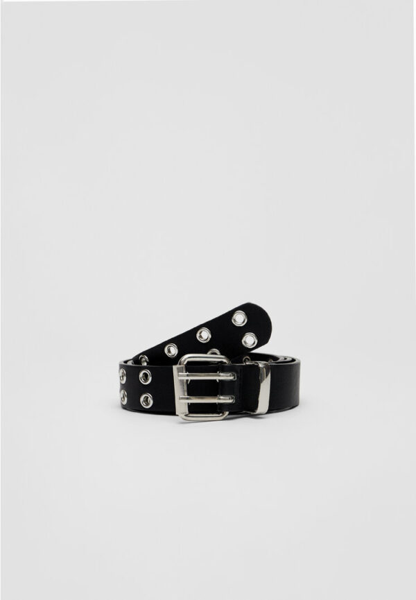 Stradivarius Thin belt with eyelets  Black 30 - Image 2