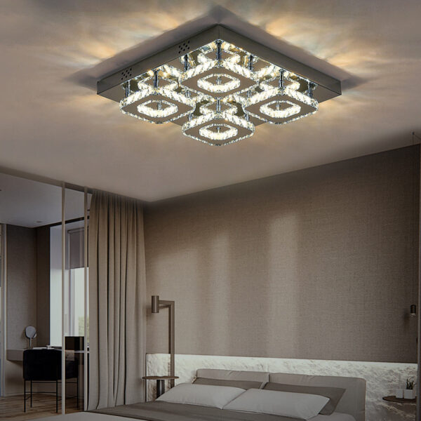42cm W Square Crystal LED Ceiling Light, Dimmable with Remote