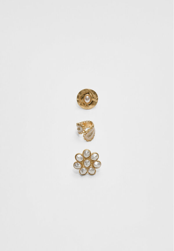 Stradivarius Set of 3 flower rings  Gold OS