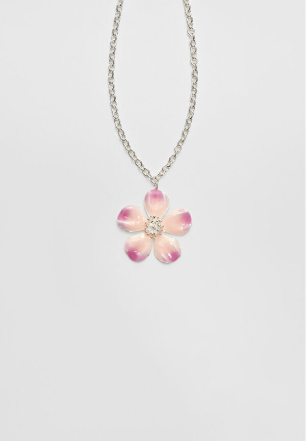 Stradivarius Enamel flower chain necklace  Pink OS