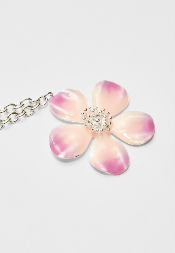 Stradivarius Enamel flower chain necklace  Pink OS - Image 2