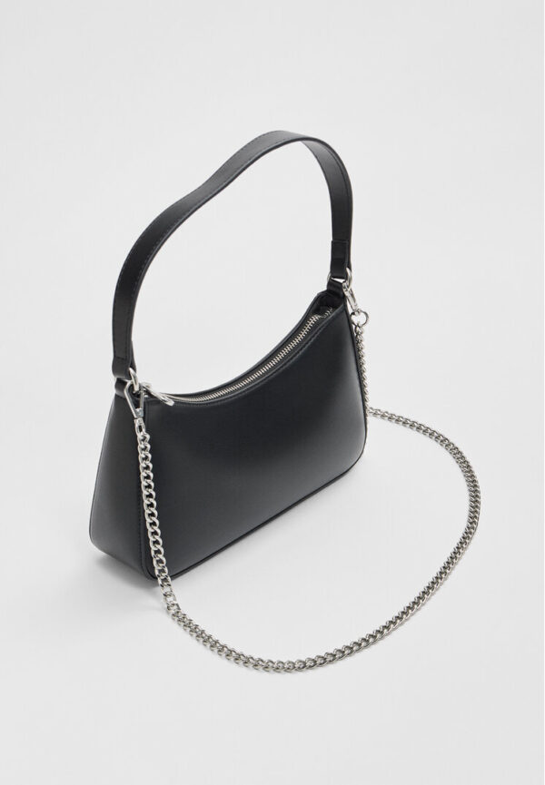 Stradivarius Shoulder bag with chain detail  Black OS - Image 2