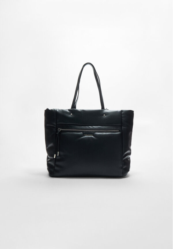 Stradivarius Leather effect shopper bag with zip  Black OS