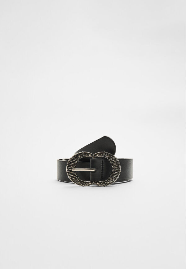 Stradivarius Embossed double-buckle belt  Black 30