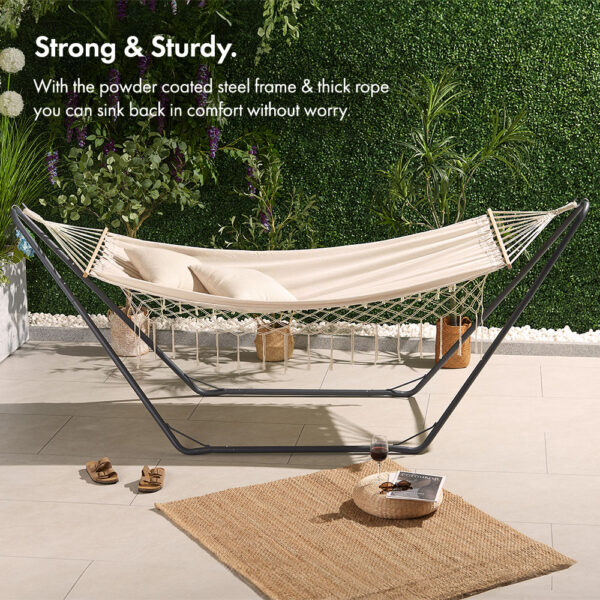 1 Person Boho Fringe Hammock with Stand - Image 4