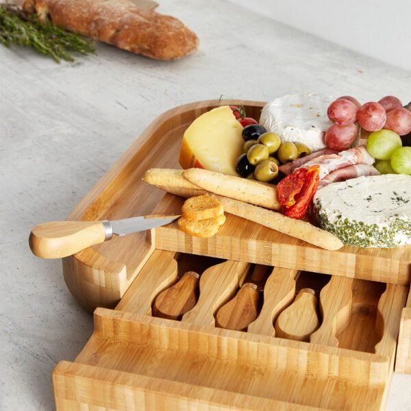 Bamboo Cheese Board with Knives - Image 3