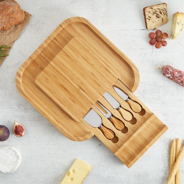 Bamboo Cheese Board with Knives - Image 4