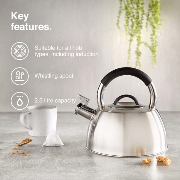 Silver Stainless Steel Whistling Stove Top Kettle - 2.5L - Image 2