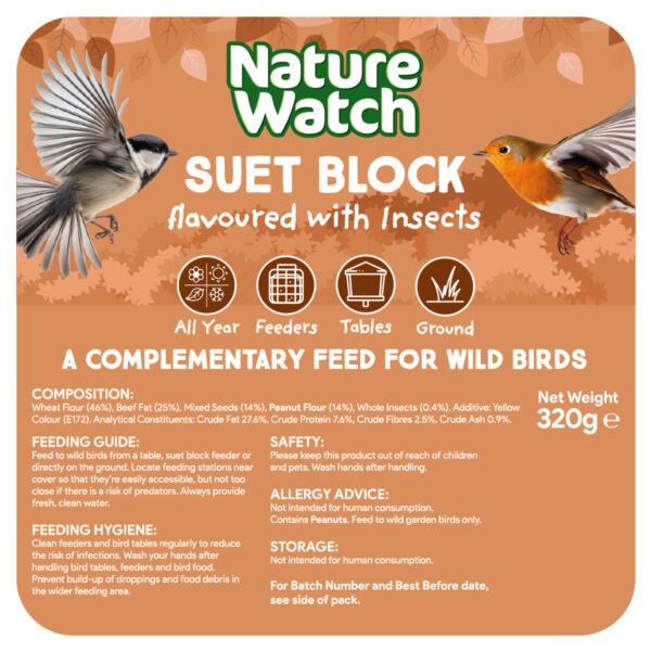 Suet Block Bird Feed With Insects By Nature Watch - 320g