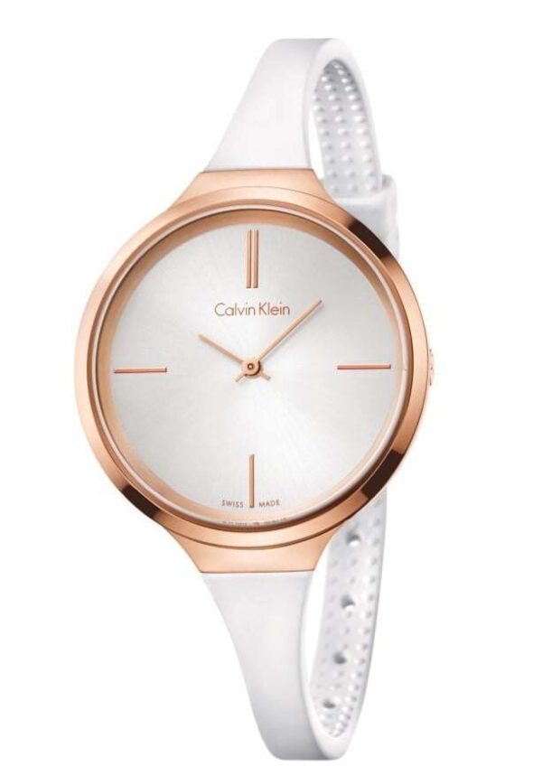 Calvin Klein Lively Ladies Watch with White Silicone Strap and Silver Dial K4U236K6