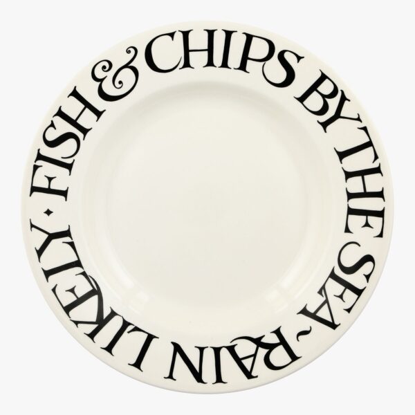 Seconds Black Toast Fish & Chips 10 1/2 Inch Plate - Unique Handmade & Handpainted English Earthenware British-Made Pottery Plates  | Emma Bridgewater