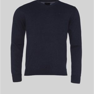 Magee 1866 Carn Cotton V Neck Jumper in Navy - S