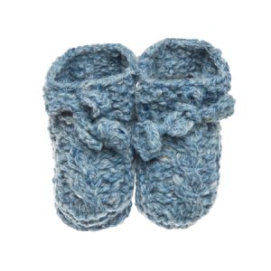 Magee 1866 Baby Blue Heather Handknit Baby Booties - ONE SIZE