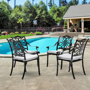 4Pcs Aluminum Outdoor Patio Dining Armchair with Cushion