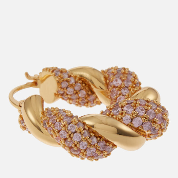 Crystal Haze Croissant Gold-Plated Hoop Earrings - Image 2