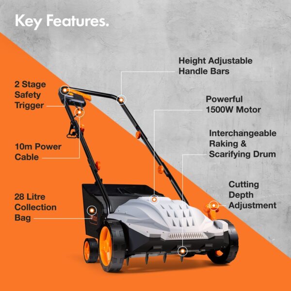 1500w 2 in 1 Lawn Scarifier and Rake - Image 3