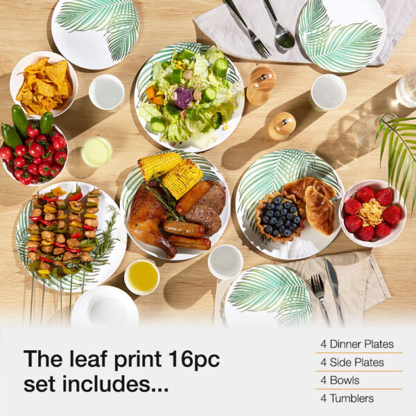 16pc Leaf Print Melamine Dinner Set - Image 4