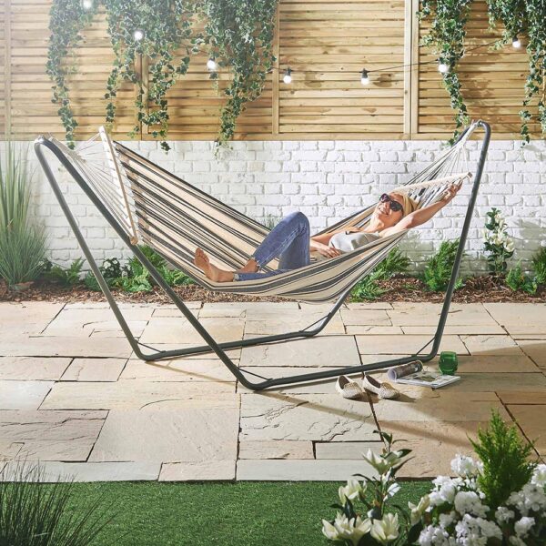 1 Person Striped Cotton Hammock With stand - Image 4