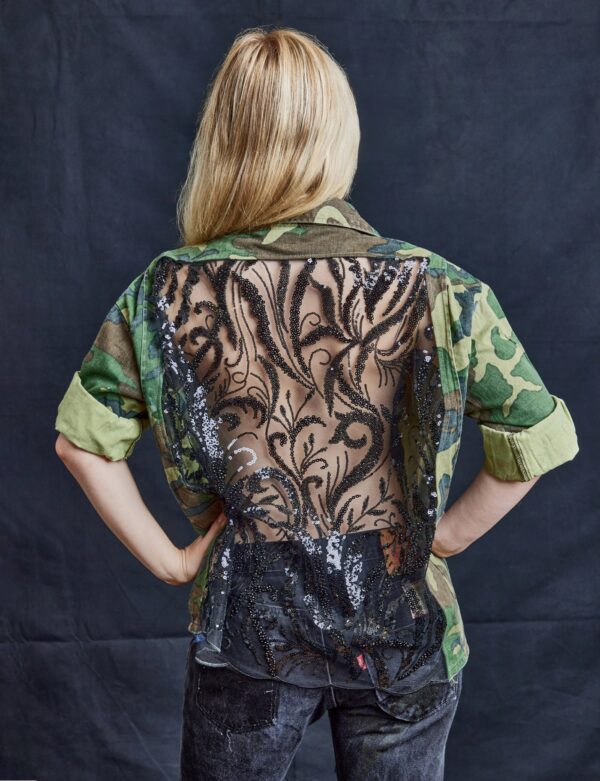 Party Back Shirt - Black Art-Deco Sequin - Long Sleeve Camo | Size: M