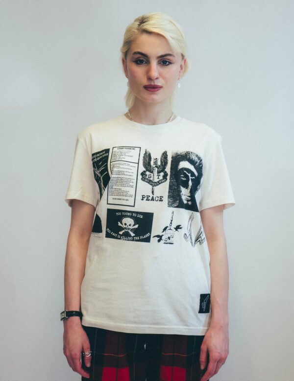 Bowie inspired T-Shirt with Printed Patches in Ecru | Size: XL