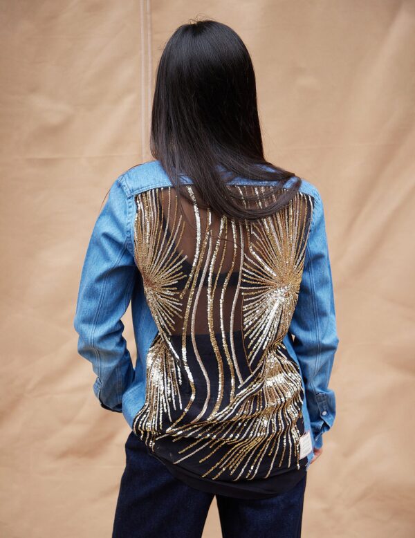 Party Back Shirt - Gold Star Sequin - Blue Denim | Size: S