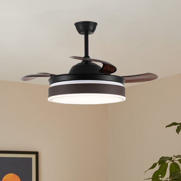 Brown 3 Blades Acrylic Ceiling Fan with LED Light and Remote Control