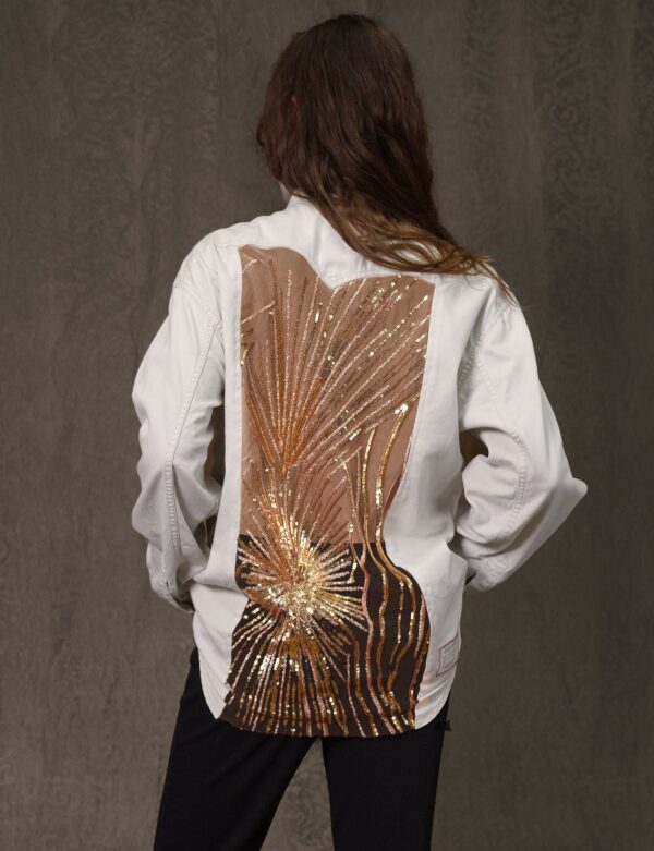 Party Back Shirt - Gold Star Sequin - White Denim | Size: L