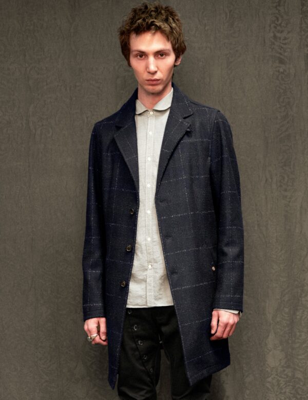 IMMORTAL Silverstone Frock Coat - Bouclé Windowpane Navy Check | Size: L