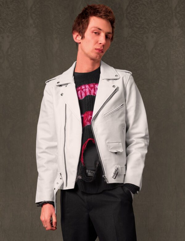 ST White Leather Biker Jacket | Size: M