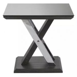 Xavi Grey Glass Top Side Table with X Pedestal Base
